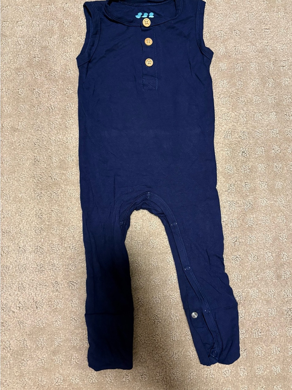 Sleeveless Navy Cotton Baby Romper with Snap Legs